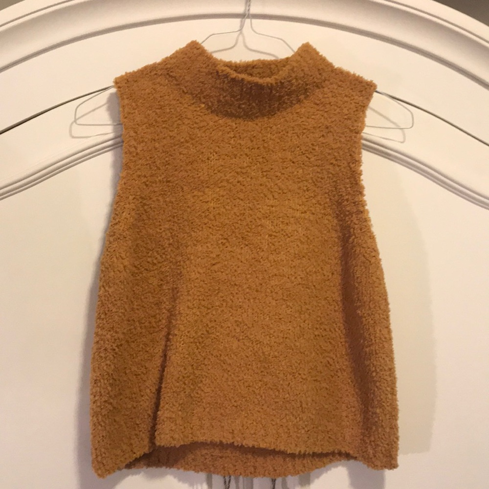 Gold fuzzy turtleneck tank top
